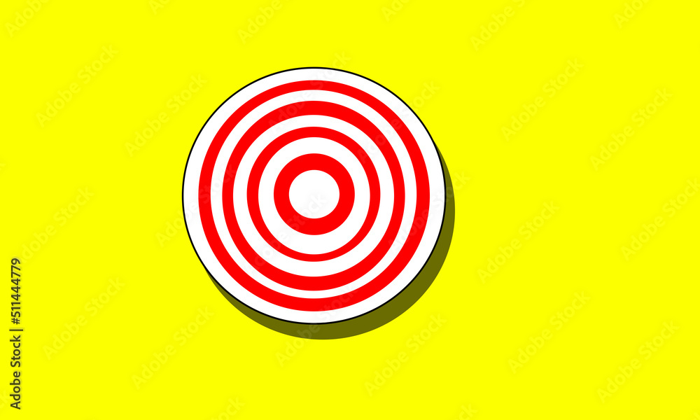Empty dartboard isolated on yellow baground with shadow.