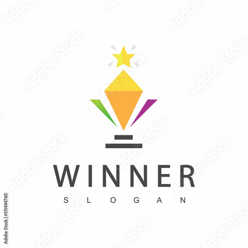 Winner Trophy Logo Template, Leadership And Competition Award Icon
