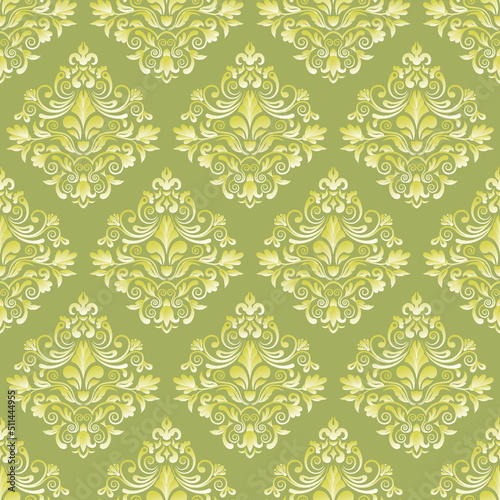 seamless pattern floral damask vector background wallpaper with light green gold full editable color change you fill.
