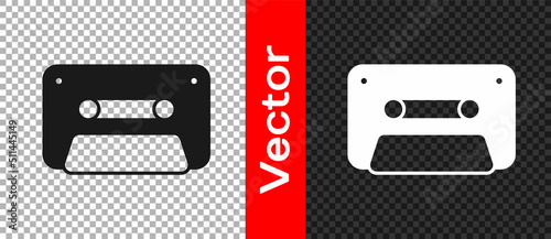 Black Retro audio cassette tape icon isolated on transparent background. Vector
