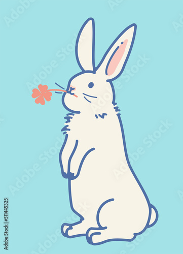 後ろ足で立つかわいいウサギのイラスト（ブルー）