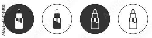 Black Vape liquid bottle for electronic cigarettes icon isolated on white background. Circle button. Vector