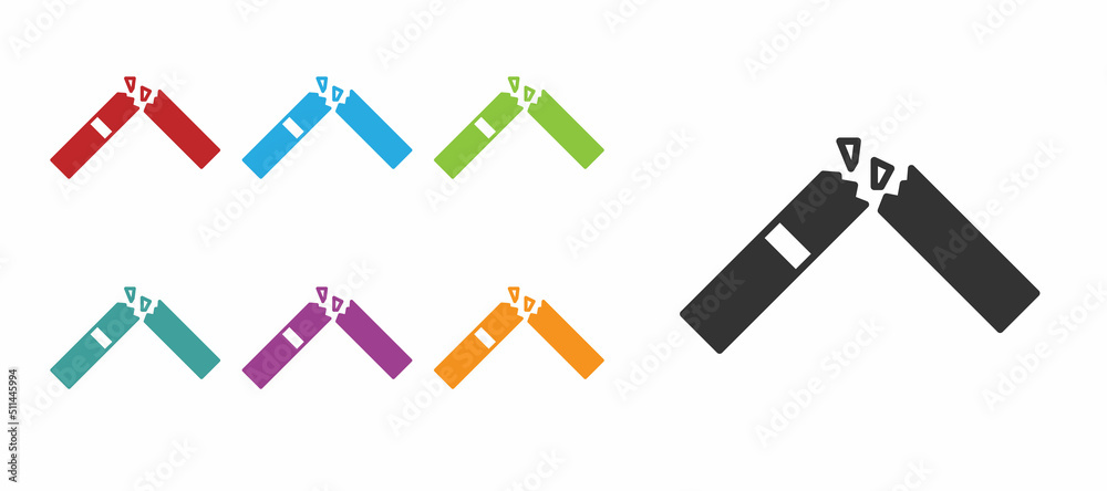 Black Broken cigarette icon isolated on white background. Tobacco sign. Smoking symbol. Set icons colorful. Vector Black Broken cigarette icon isolated on white background. Tobacco sign. Smoking symbol. Set icons colorful. Vector