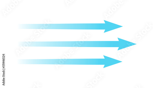 Air flow. Blue arrow showing direction of air movement. Wind direction arrow. Blue cold fresh stream from the conditioner. Vector illustration isolated on white background.