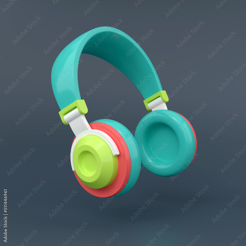 Colorful headphones on a dark background.3D illustration. Colorful headphones on a dark background.3D illustration.