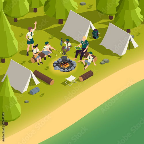 Isometric Summer Camp Illustration
