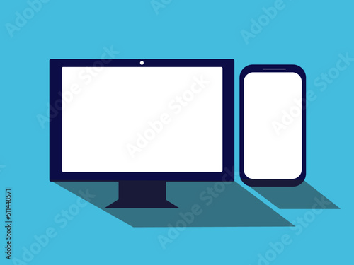 パソコンとスマートフォン 背景付き テンプレート デバイス各種 携帯 PC モックアップ ベクターイラスト