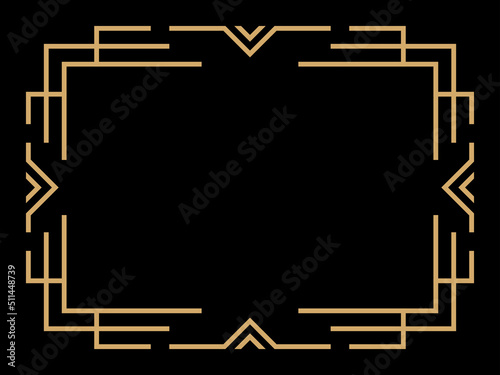 Art deco frame. Vintage linear border. Design a template for invitations, leaflets and greeting cards. Geometric golden frame. The style of the 1920s - 1930s. Vector illustration