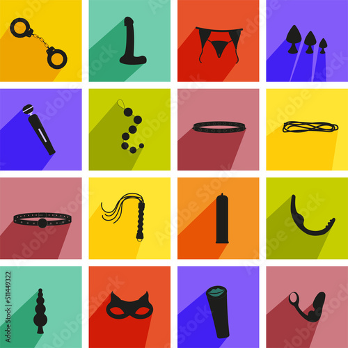 sex toy symbols on a colored background in a flat style