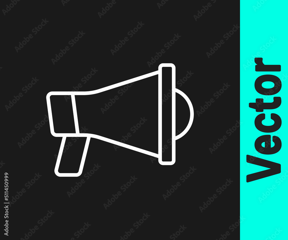White line Megaphone icon isolated on black background. Speaker sign. Vector White line Megaphone icon isolated on black background. Speaker sign. Vector