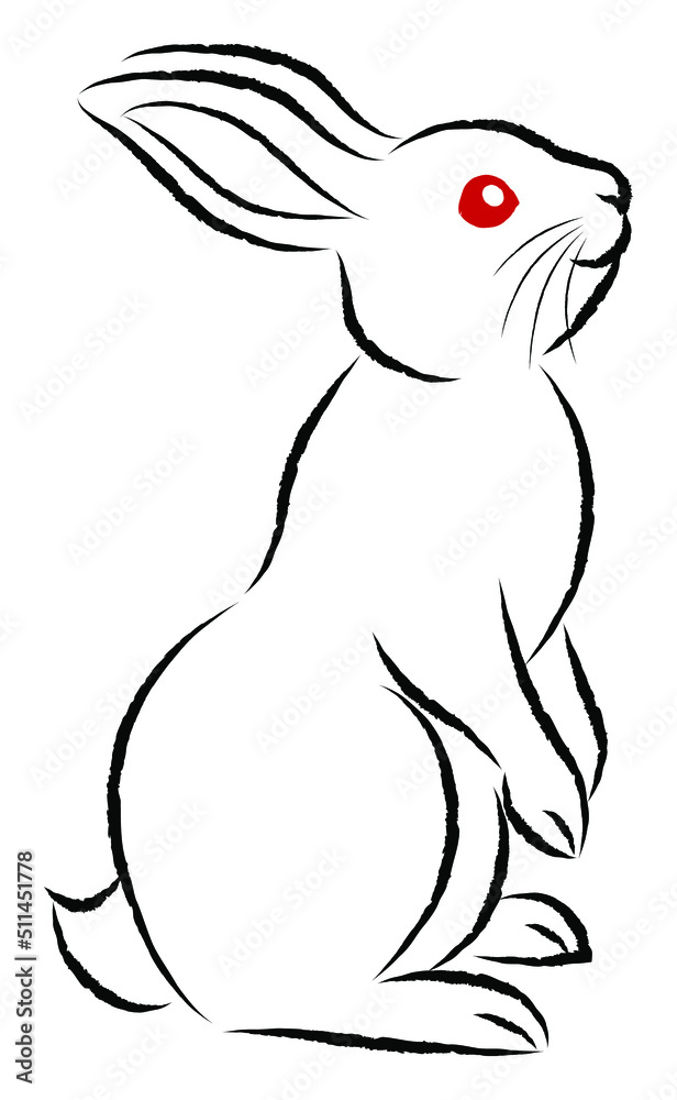 年賀状素材 卯年 二本足で立っているウサギ 絵筆で描いた墨絵風のお洒落なイラスト ベクター 年賀状素材 卯年 二本足で立っているウサギ 絵筆で描いた墨絵風のお洒落なイラスト ベクター