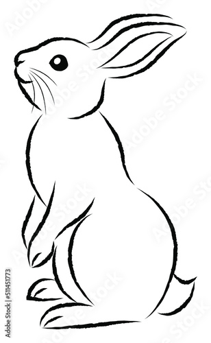 年賀状素材 卯年 二本足で立っているウサギ 絵筆で描いた墨絵風のお洒落なイラスト ベクター