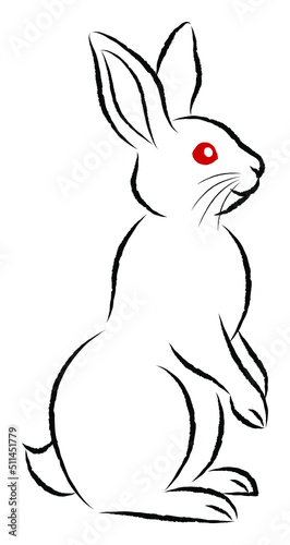 年賀状素材 卯年 二本足で立っているウサギ 絵筆で描いた墨絵風のお洒落なイラスト ベクター