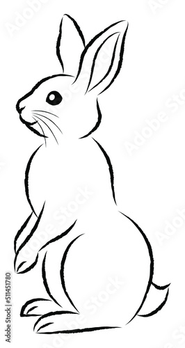 年賀状素材 卯年 二本足で立っているウサギ 絵筆で描いた墨絵風のお洒落なイラスト ベクター