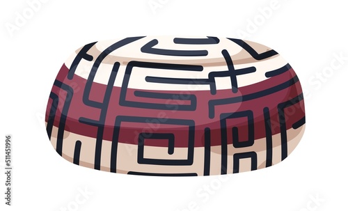 Floor cushion seat. Cozy round pillow chair. Comfortable soft furniture desig...