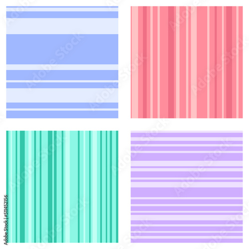 Striped abstract backgrounds vector set. Collection seamless patterns pink, blue, green, purple. Geometric stripes texture print. Collection horizontal and vertical line template