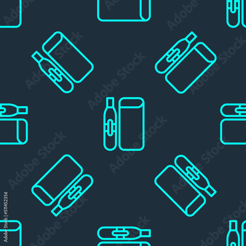 Green line Electronic cigarette icon isolated seamless pattern on blue background. Vape smoking tool. Vaporizer Device. Vector
