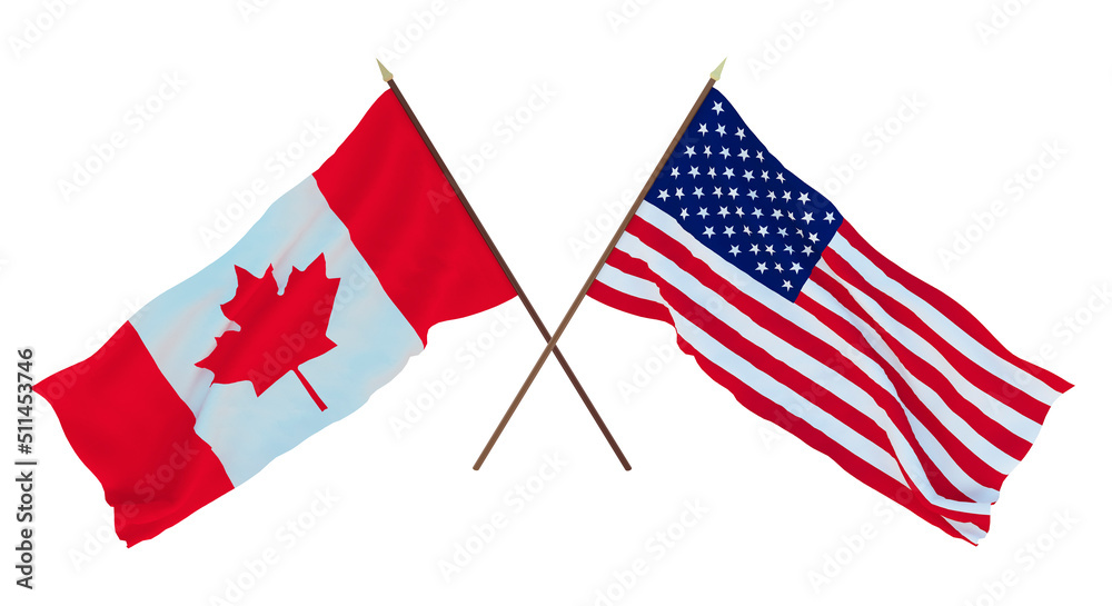 Background for designers, illustrators. National Independence Day. Flags Canada and United States of America. USA Background for designers, illustrators. National Independence Day. Flags Canada and United States of America. USA