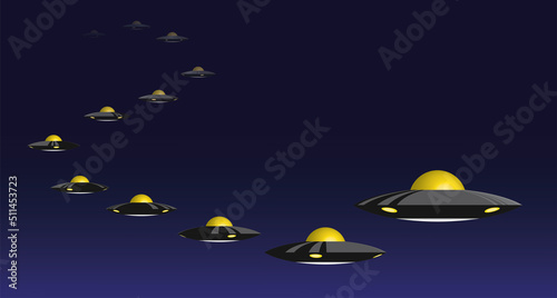 UFO Flying Fade Cartoon Vector Illustration Animation Sequence