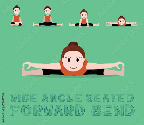 Yoga Tutorial Wide Angle Seated Forward Bend Cartoon Vector Illustration photo