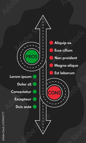 pros and cons road infografic vector template