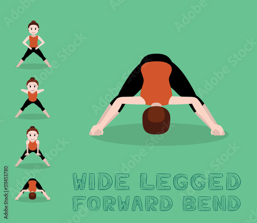 Yoga Tutorial Wide Legged Forward Bend Cartoon Vector Illustration