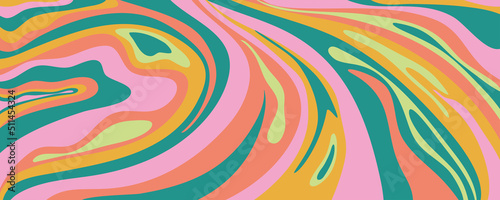 Grioovy psychedelic wave background for banner design. Retro 60s 70s psychedelic pattern. Modern wave retro abstract design. Rainbow 60s, 70s, hippie vector.