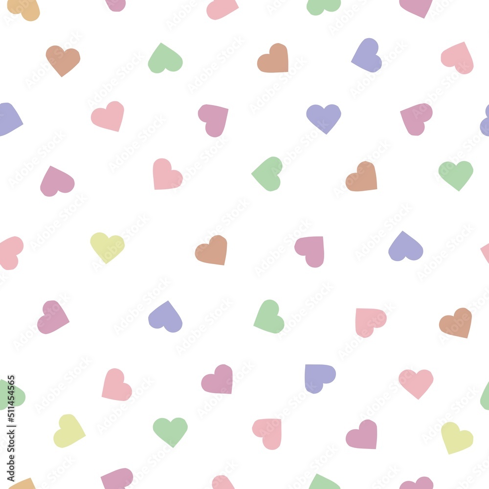 A simple pattern of hearts. small colored pastel hearts. white background. Fashionable print for textiles, wallpaper and packaging.