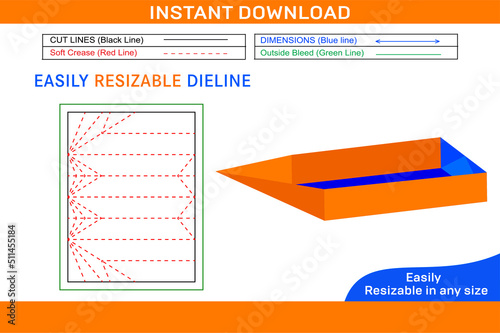 Boat shaped tray dieline template and 3D boat design
