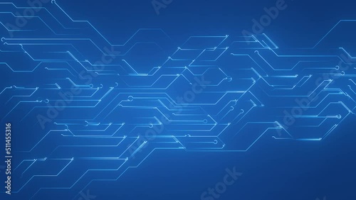 Blue futuristic technology background with circuit diagram glowing lines animation 4k