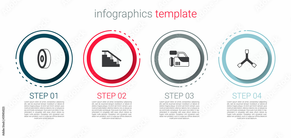 Set Skateboard ball bearing, stairs with rail, Cinema camera and Y-tool. Business infographic template. Vector Set Skateboard ball bearing, stairs with rail, Cinema camera and Y-tool. Business infographic template. Vector