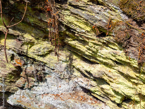 yellow sulfur on a boulder photo