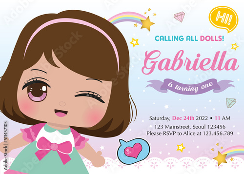 Birthday invitation with cute little girl