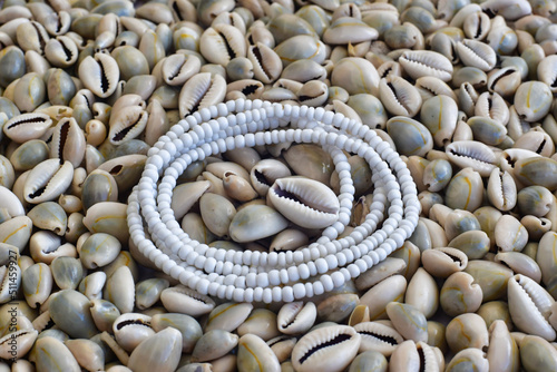 Canvas Print image of the representative necklace of the Orisha Obbatala, and snails, Yoruba