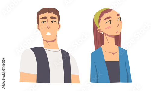 Man and Woman Looking in Different Direction with Face Expression Vector Set