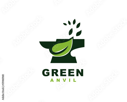 green eco leaf anvil logo icon symbol template illustration inspiration