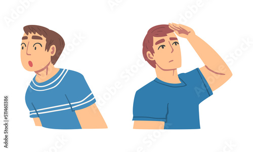 Man Looking in Different Direction with Face Expression Vector Set