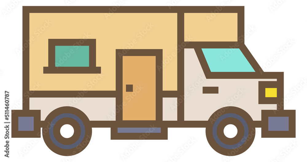Camper icon. Travel transport. Color trailer vehicle
