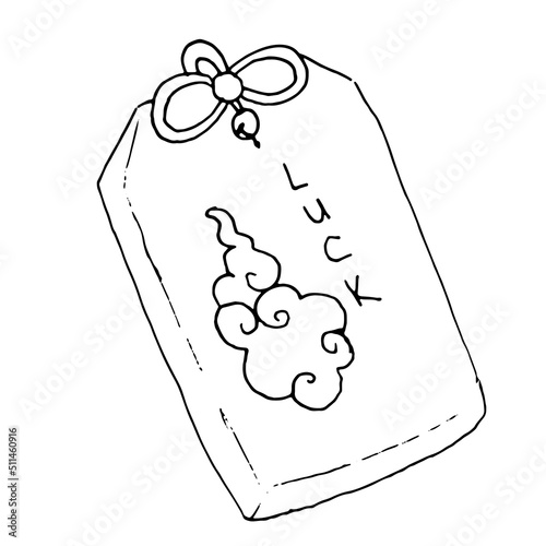 Illustration of an amulet. Sketch omamori. Hand-drawn lin Japanese talisman
