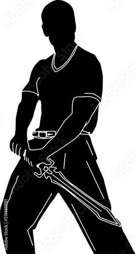 Kung fu player logo, Kungfu player holding sword illustration, Fighter holding sword silhouette
