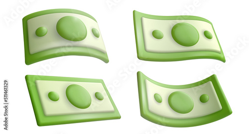 3d vector cartoon paper money isolated on white background. Colorful cute element in modern realistic minimal design style. Business, finance creative concept art. Trendy children illustration.