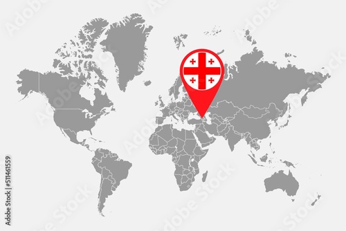 Pin map with Georgia flag on world map. Vector illustration.