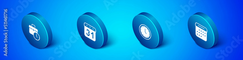 Set Isometric Work time, Clock, Calendar and icon. Vector