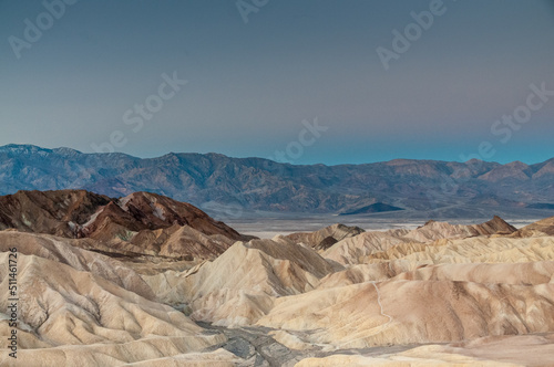Zabriski point is one of the most colourful spots in Death Valley national park  in particular during sunrise  as depicted in this image.