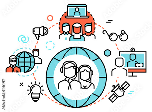 Online webinar concept. Worldwide student communication icon