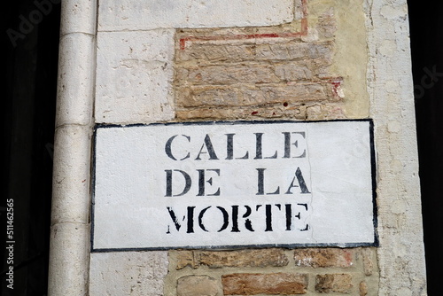 Calle de la Morte. (Rue de la mort) Plaque de nom de rue. Venise. Italie.