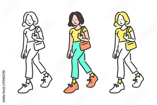 歩いている女性のシンプルなイラスト