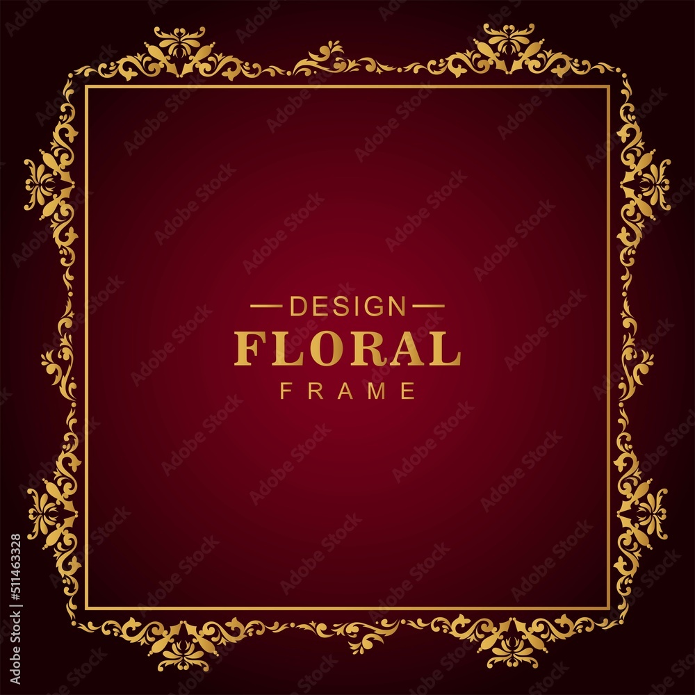 Classic golden luxury floral frame red background