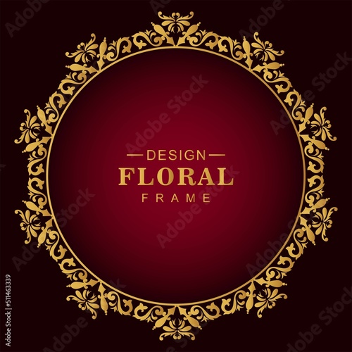 Classic golden luxury circular floral frame design