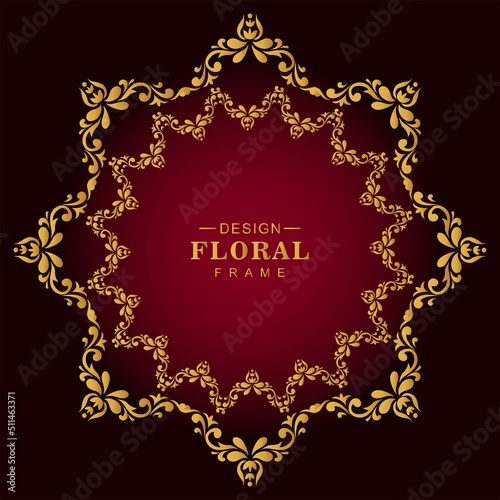 Beautiful decorative golden luxury circular floral frame background
